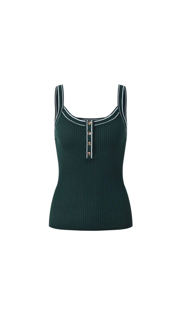 AIIZIE Chic Ribbed Knit Button-Front Tank Top with Contrast Trim - product image