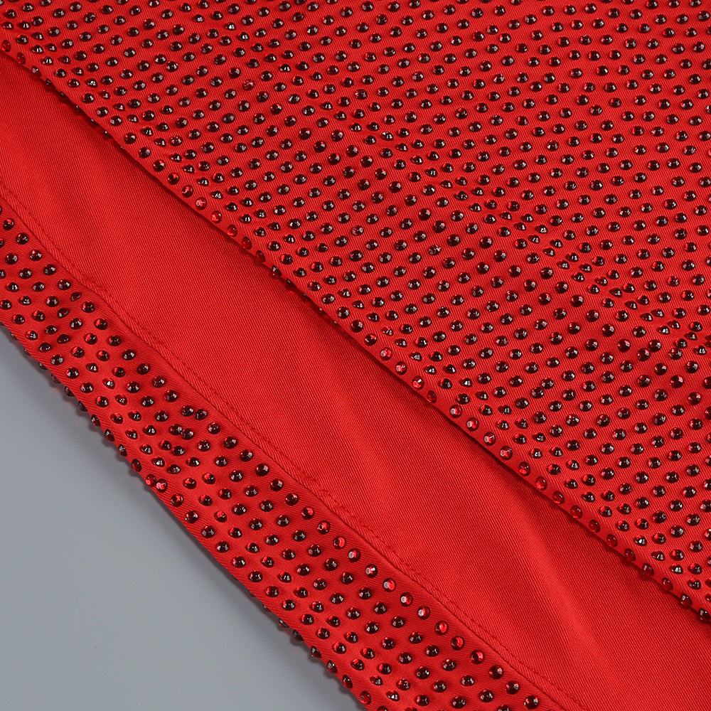 Rotes Maxikleid mit One-Shoulder-Ausschnitt, heißem Diamant-Hohlraum und unregelmäßigem Schlitz 
