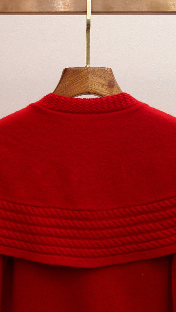 AIIZIE Jadyn Red Bow Cape Sweater Cardigan - Chic & Cozy Statement Knit for Women - product image