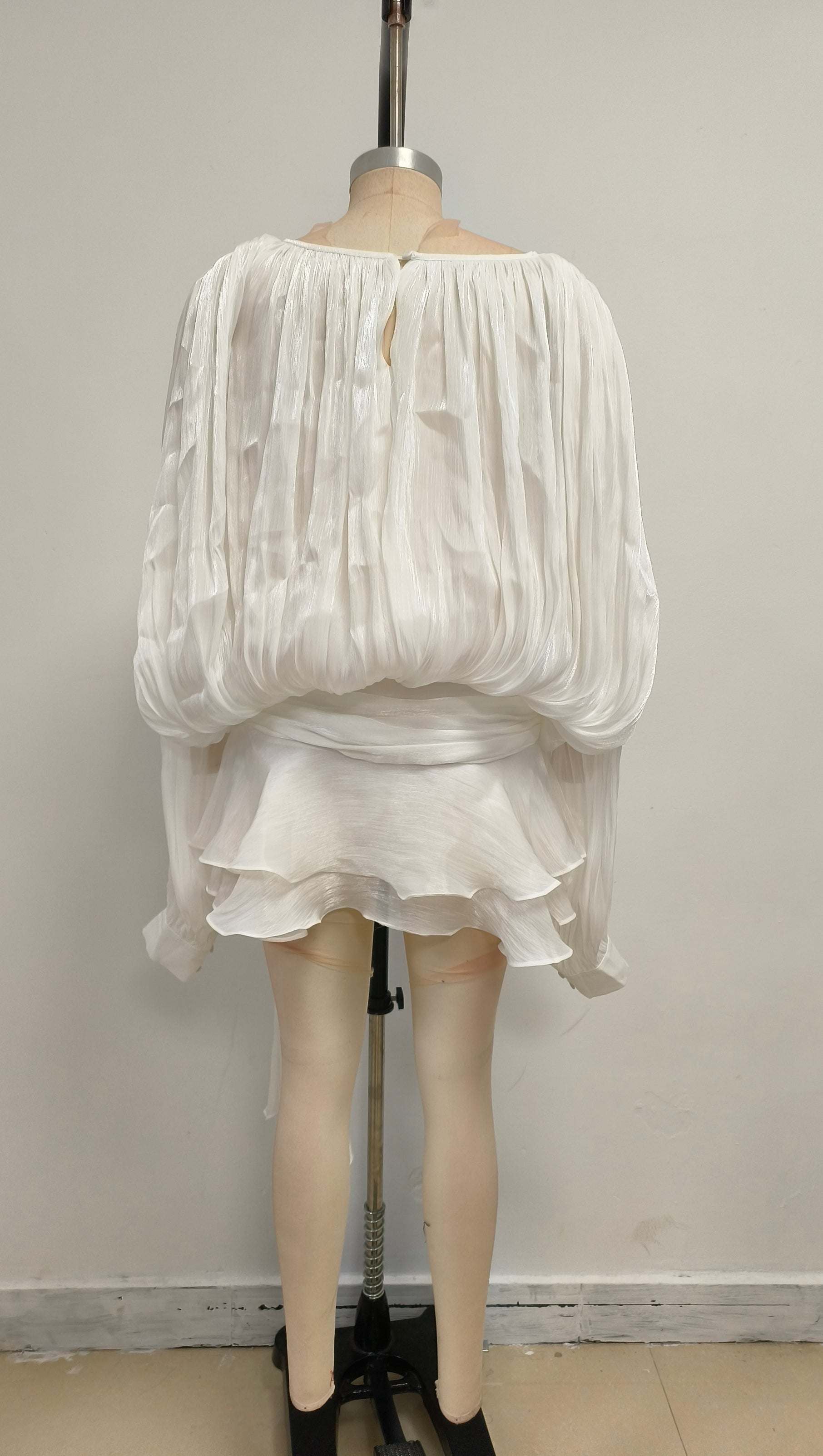 AIIZIE WHITE LONG SLEEVE TIE MINI DRESS - product image