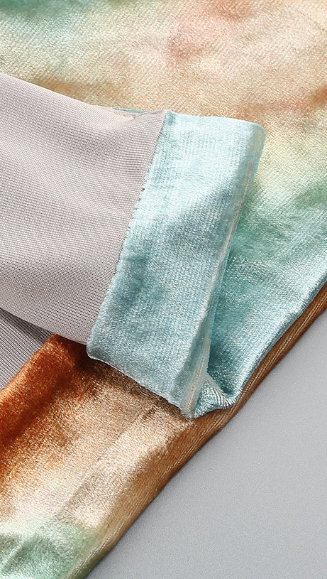 ADELAIDE RUCHED VELVET STRAPLESS MIDI DRESS IN GREEN BROWN