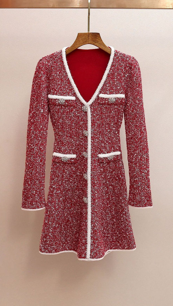AIIZIE Jones Scarlet Tweed Mini Dress: Chic & Sparkling Statement Piece - product image
