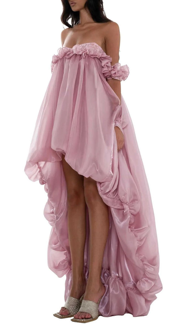 AIIZIE Janeeva Ethereal Ruffle Maxi Dress | Romantic High-Low Off-Shoulder Gown - product image