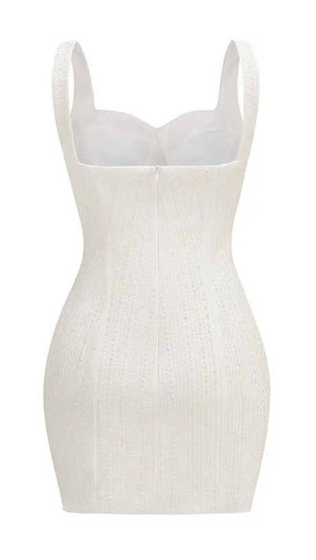 PEARL STUDDED WHITE MINI BODYCON DRESS