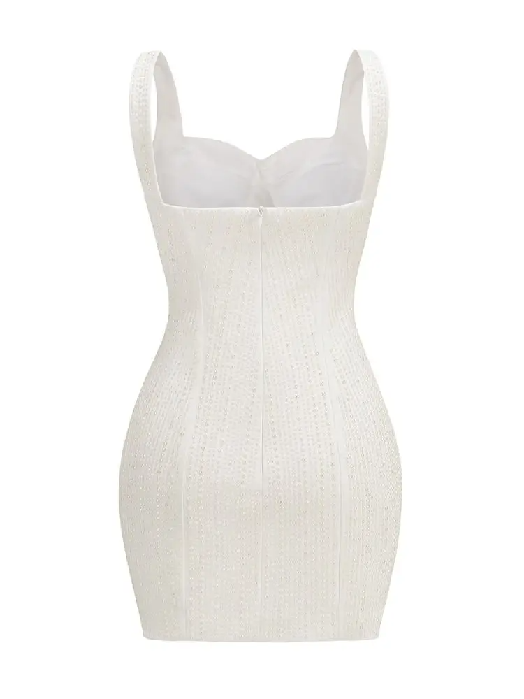 AIIZIE PEARL STUDDED WHITE MINI BODYCON DRESS - product image