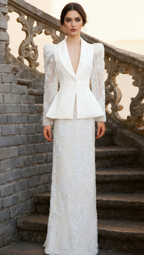 HAWISE GLAMOROUS SEQUIN & LACE PEPLUM TWO-PIECE SET