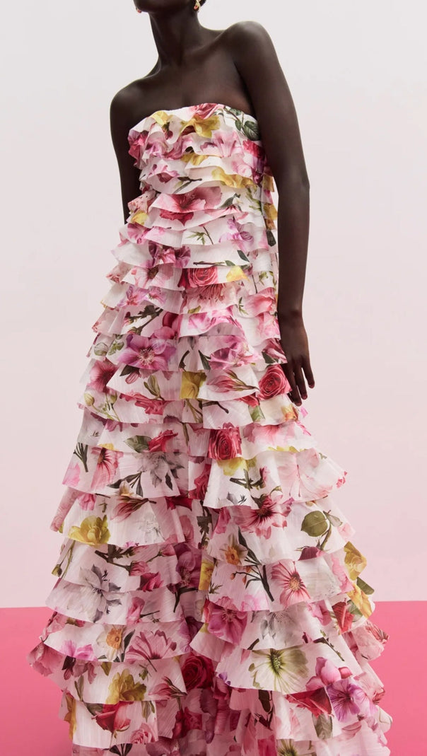 AIIZIE YETTA STRAPLESS FLORAL PRINTED LAYERED MAXI DRESS - product image
