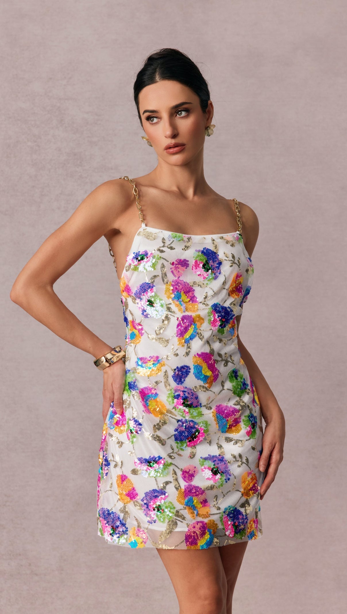Fanny Embroidered Sequins Backless Mini Dress