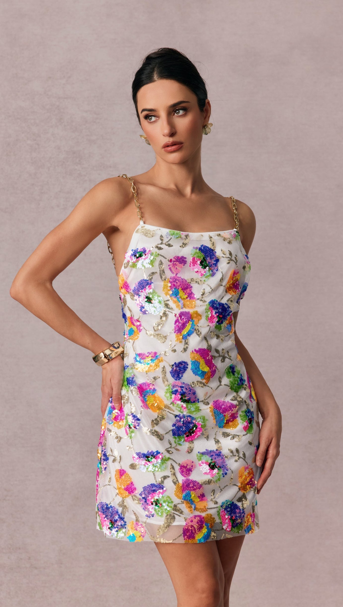Fanny Embroidered Sequins Backless Mini Dress