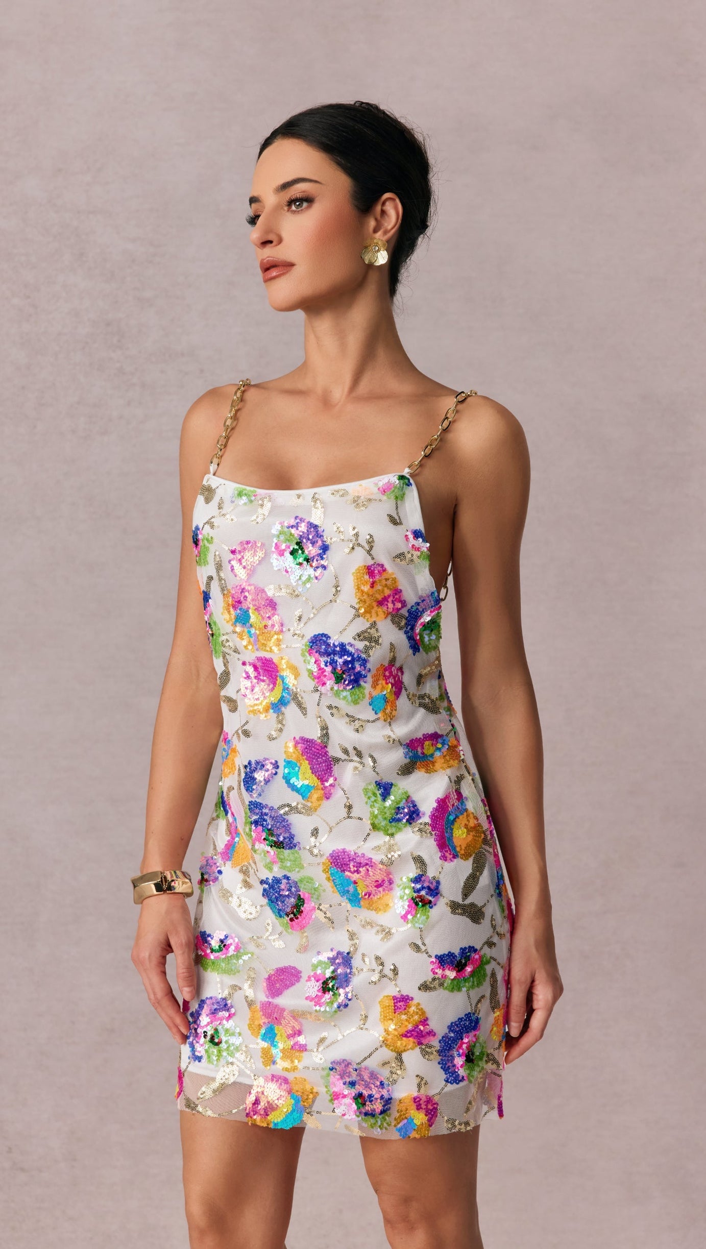 Fanny Embroidered Sequins Backless Mini Dress