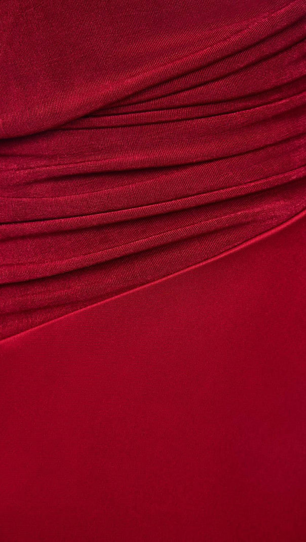 AIIZIE MIRABEL A-LINE BACK SLIT TAFFETA MIDI DRESS IN RED - product image