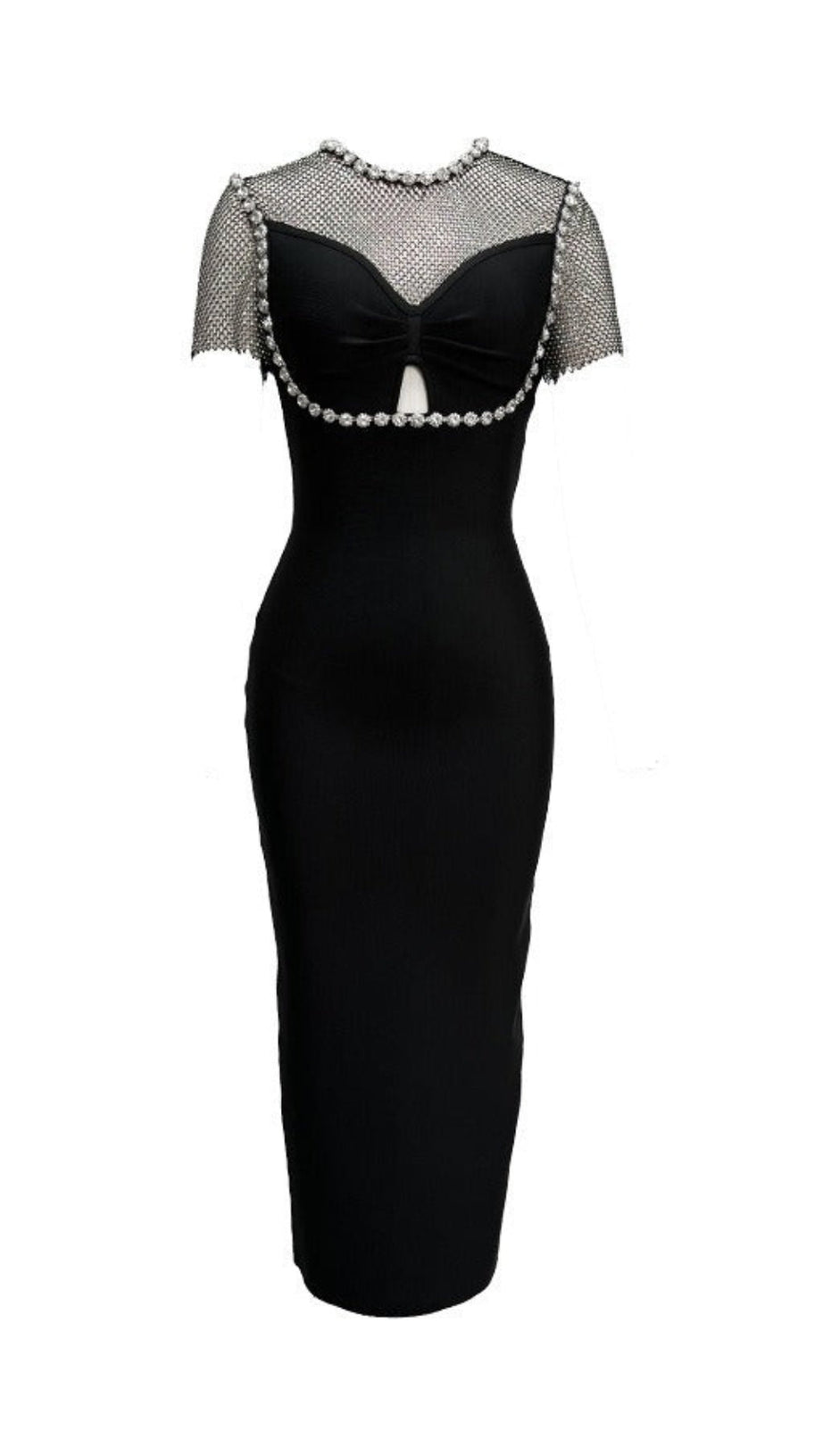 CRYSTAL MESH BANDAGE MIDI DRESS