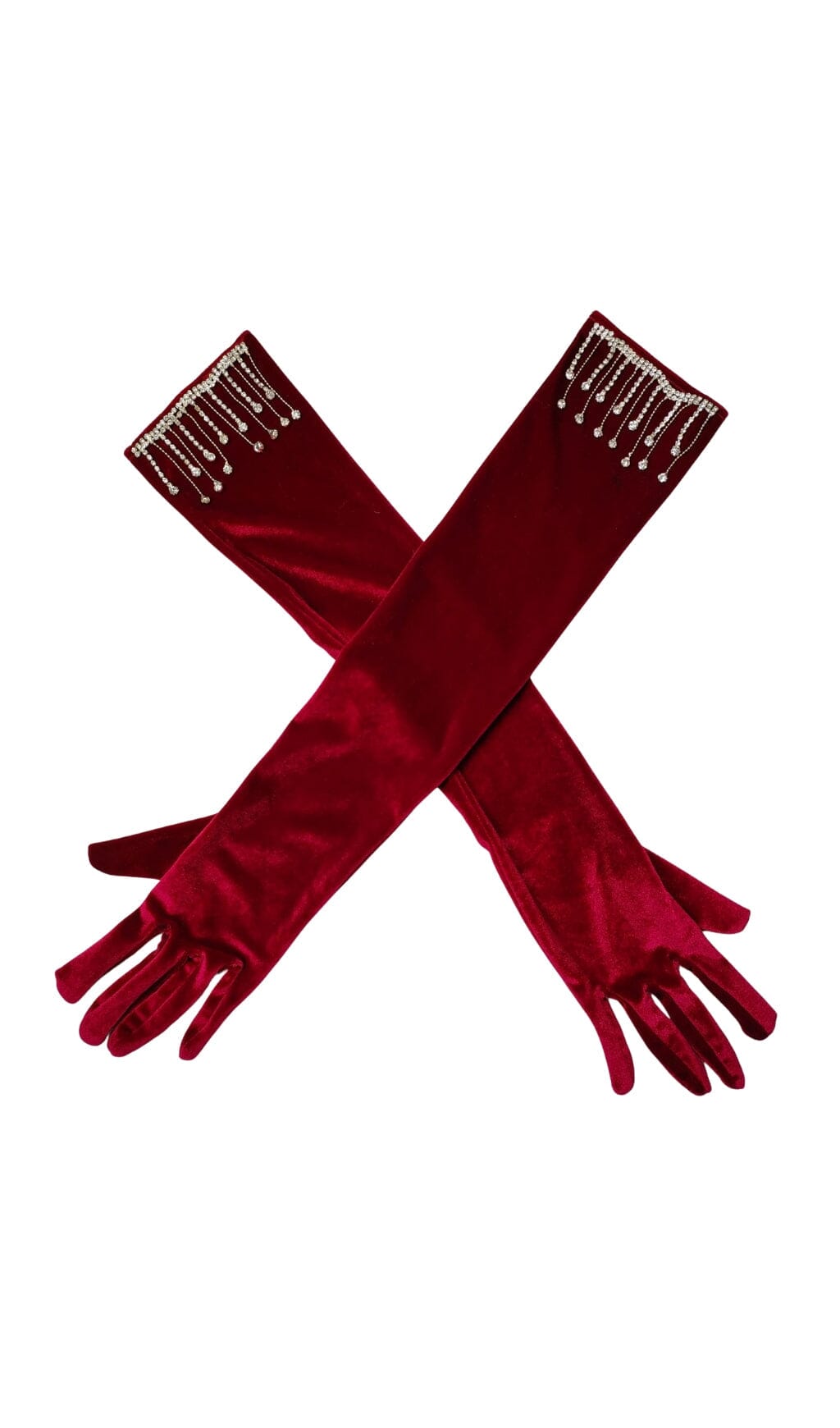 AIIZIE VELVET RHINESTONES LONG GLOVES WITH FRINGE - product image