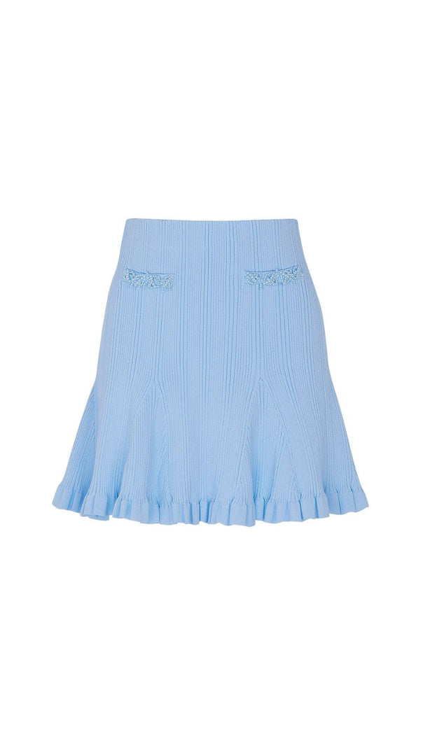 AIIZIE Julio Chic Baby Blue Ribbed Knit Cardigan & Ruffle Mini Skirt Set - product image
