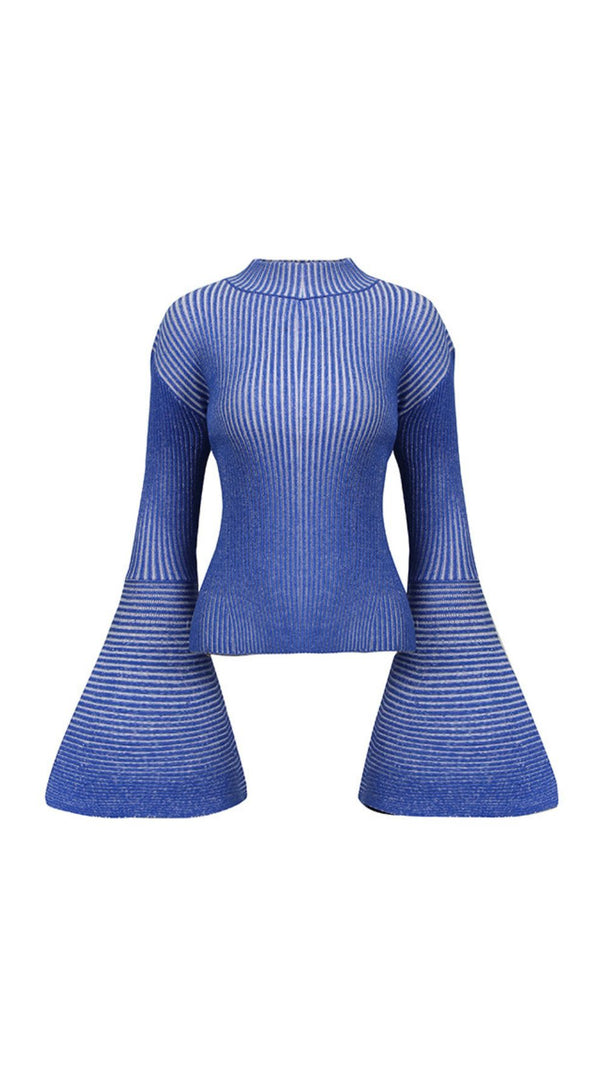 AIIZIE Janli Ribbed Striped Bell Sleeve Sweater - Chic Knit Top - product image