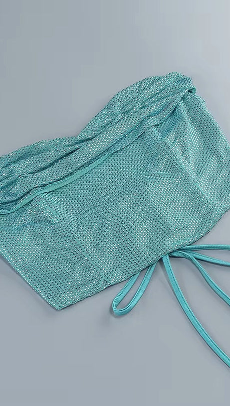 WALLIS EMERALD DIAMONDS LACE-UP TOPS 2 PIECES BODYCON SET