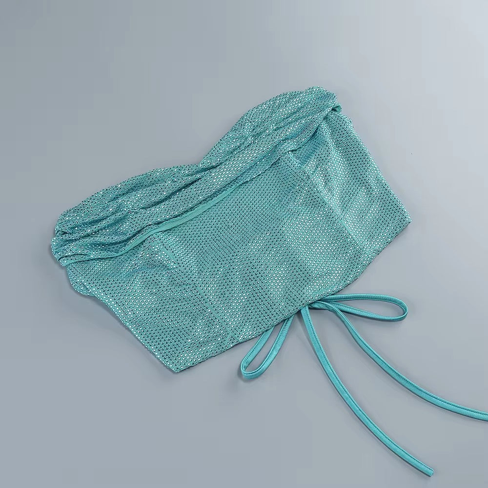 AIIZIE WALLIS EMERALD DIAMONDS LACE-UP TOPS 2 PIECES BODYCON SET - product image