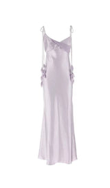 Bahari Floral Ribbon Satin Maxi Dress in purple