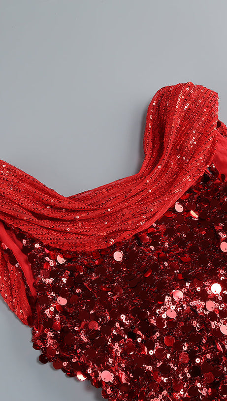 BASIA SLEEVELESS SEQUIN MAXI DRESS IN RED