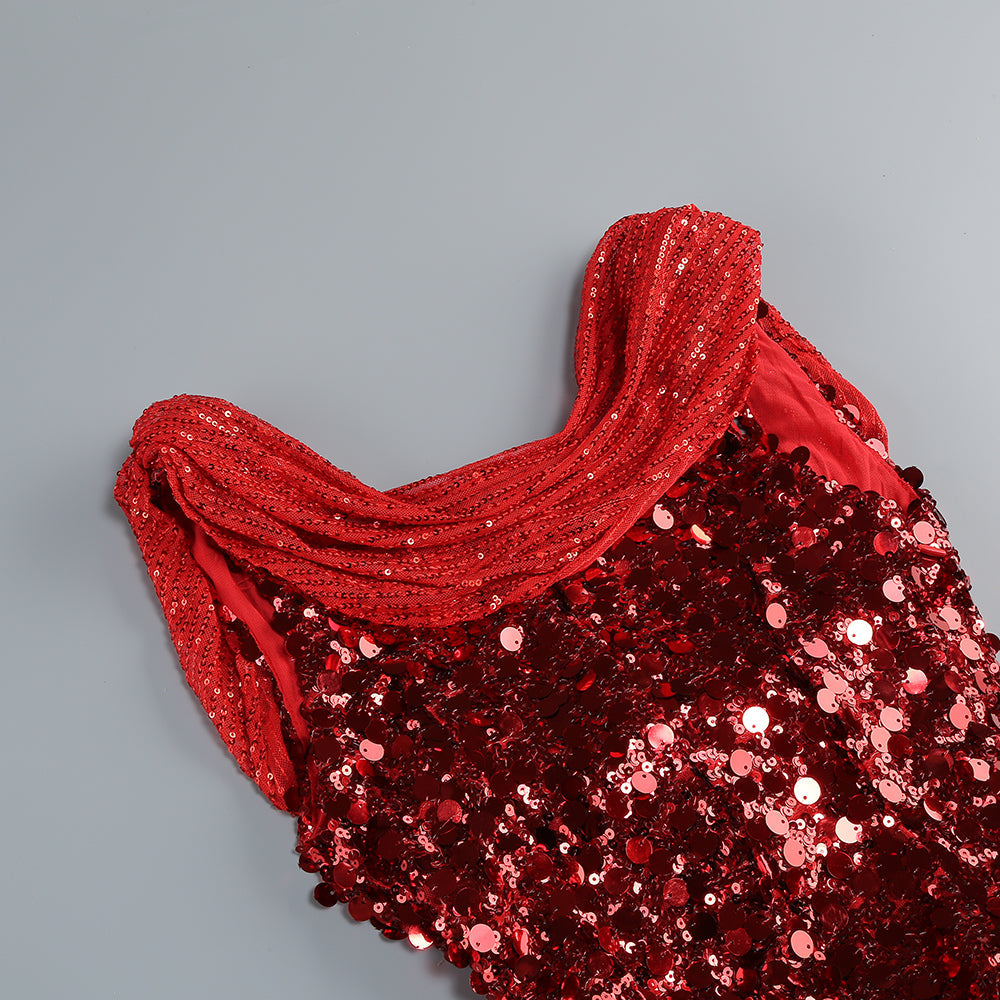 Basia – Ärmelloses Maxikleid mit Pailletten in Rot