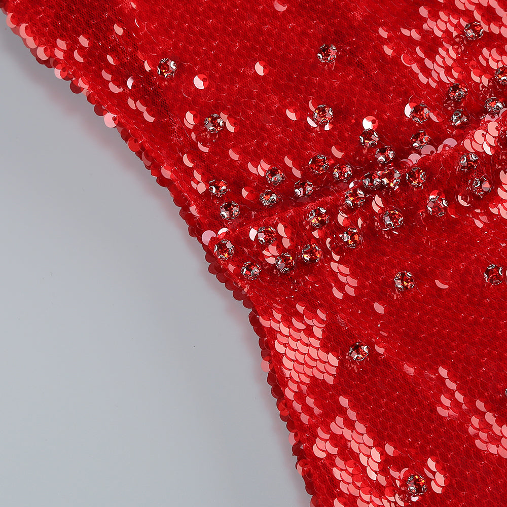 AIIZIE CAITLIN OFF-SHOULDER SEQUIN MIDI DRESS IN RED - product image