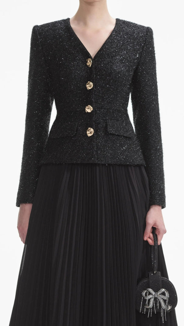 AIIZIE BLACK TINSEL BOUCLE CHIFFON MIDI DRESS - product image