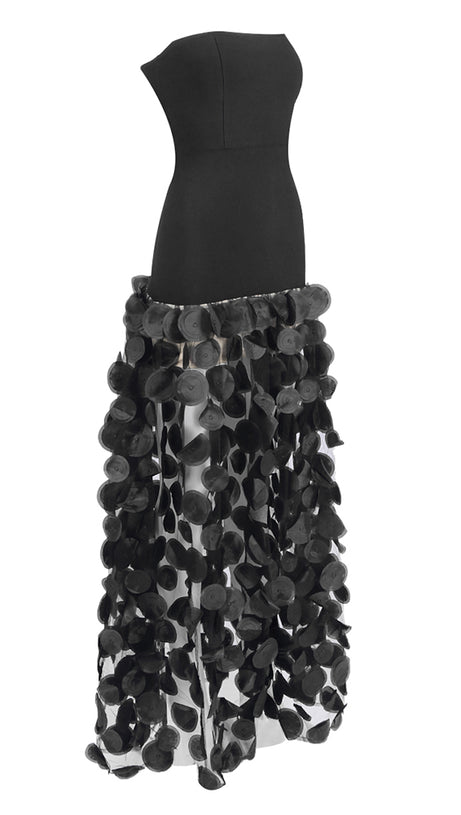 STRAPLESS A LINE MAXI DRESS BLACK