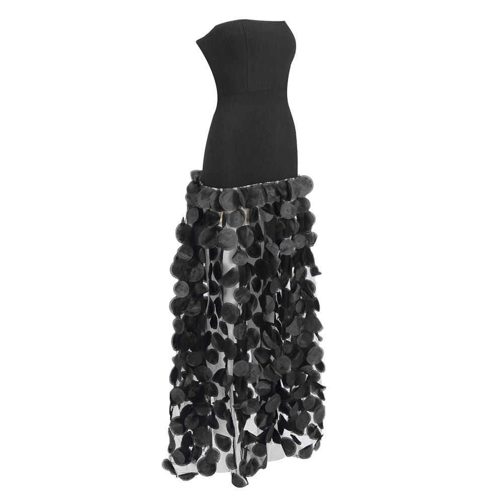 Trägerloses Maxikleid in A-Linie in Schwarz 