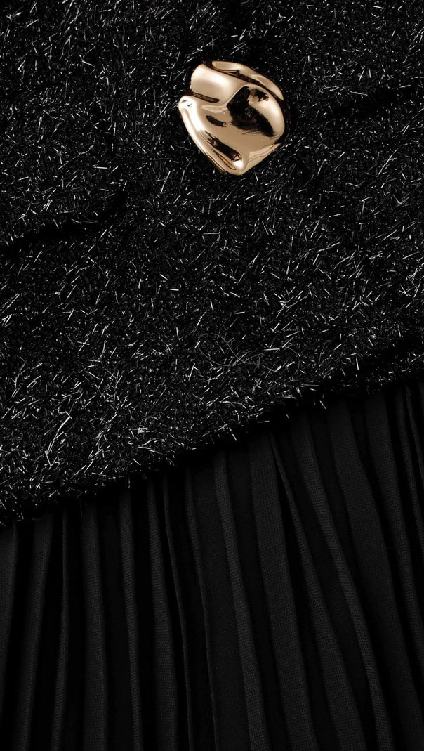 AIIZIE BLACK TINSEL BOUCLE CHIFFON MIDI DRESS - product image
