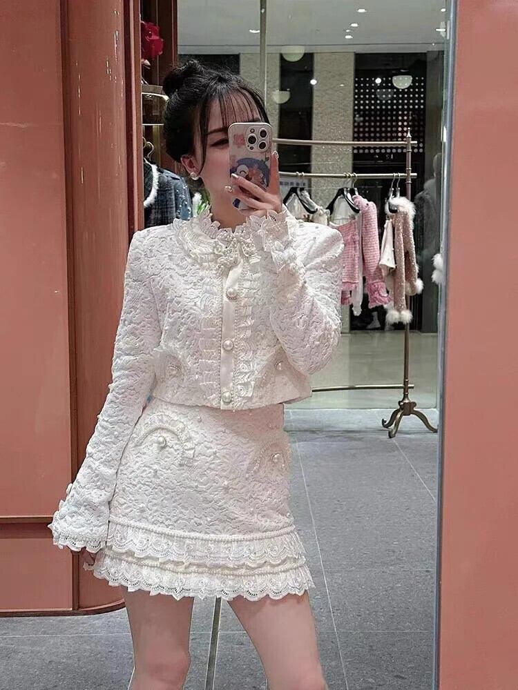 AIIZIE WHITE LACE TOP SKIRT SUIT - product image