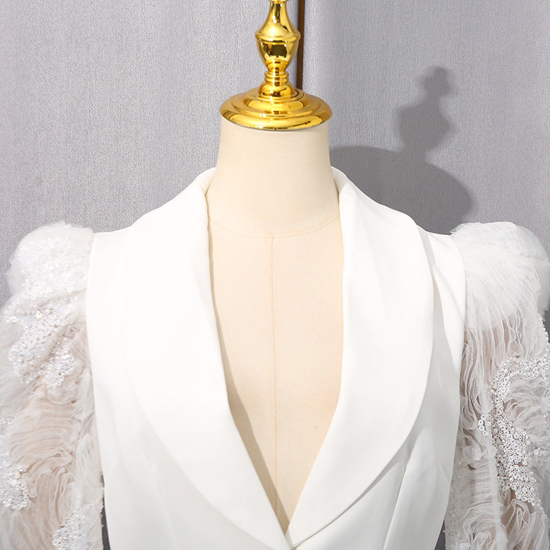 HAWISE GLAMOROUS SEQUIN & LACE PEPLUM TWO-PIECE SET