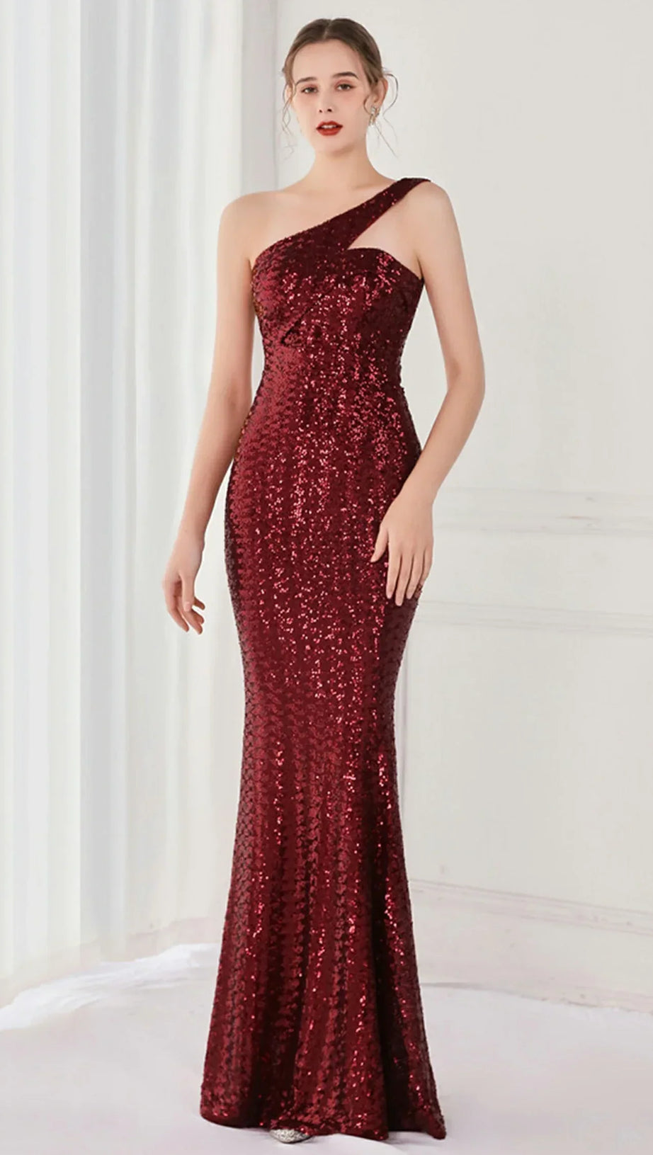 ABITO MONOSPALLA CON PIEGHE E PAILLETTES ANURA