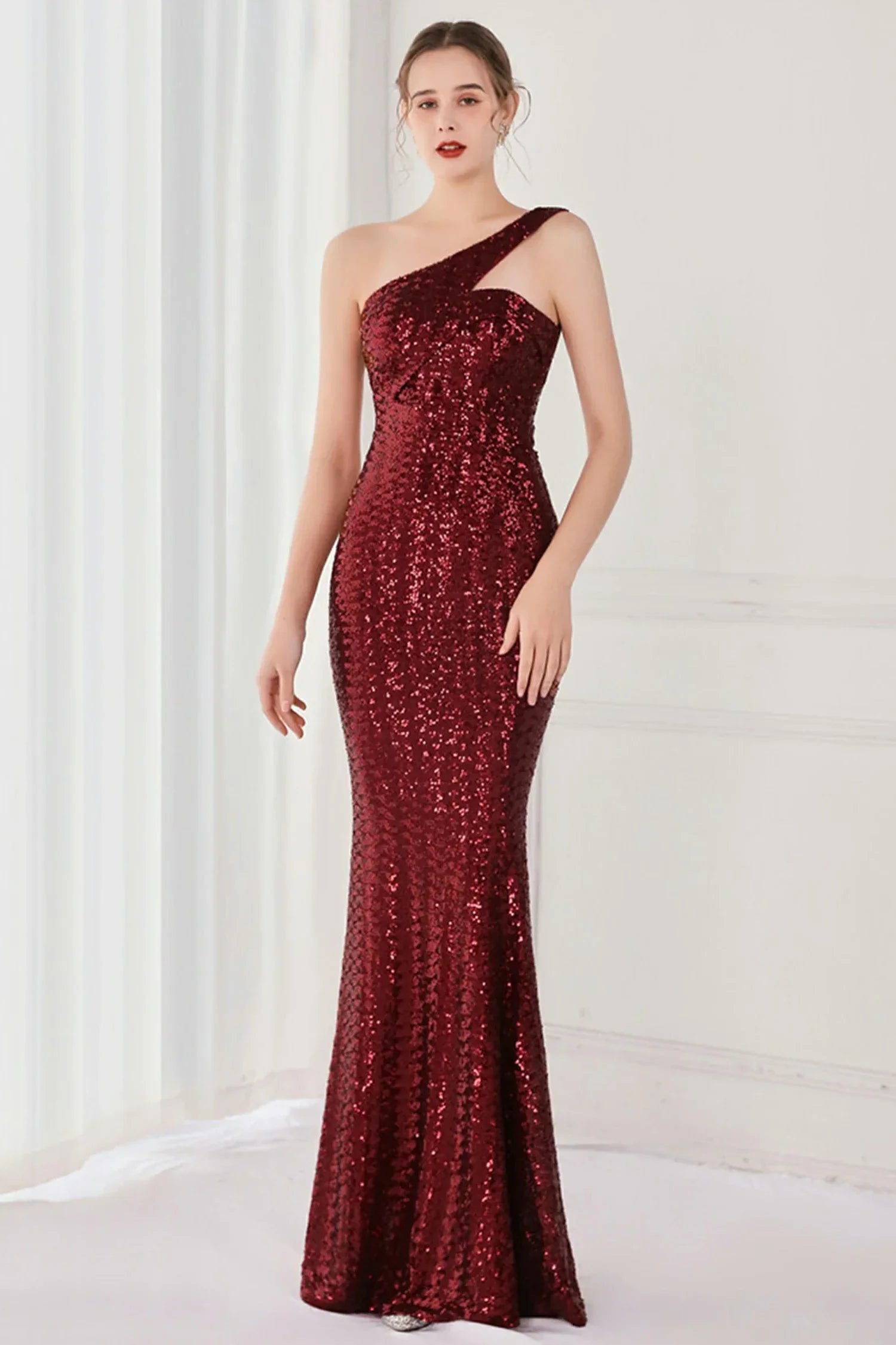 ABITO MONOSPALLA CON PIEGHE E PAILLETTES ANURA