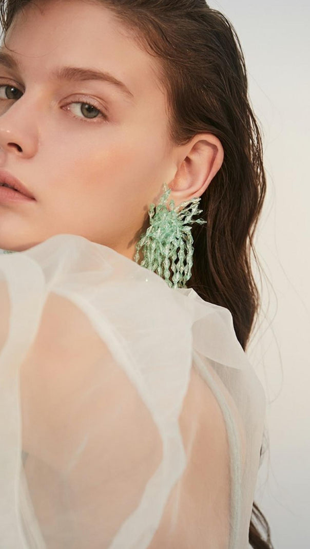 AIIZIE GREEN ACRYL TASSEL EARRINGS - product image