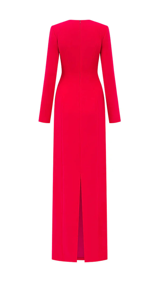 AIIZIE Red Padded Shoulder Crystal Embellished Maxi Dress - product image