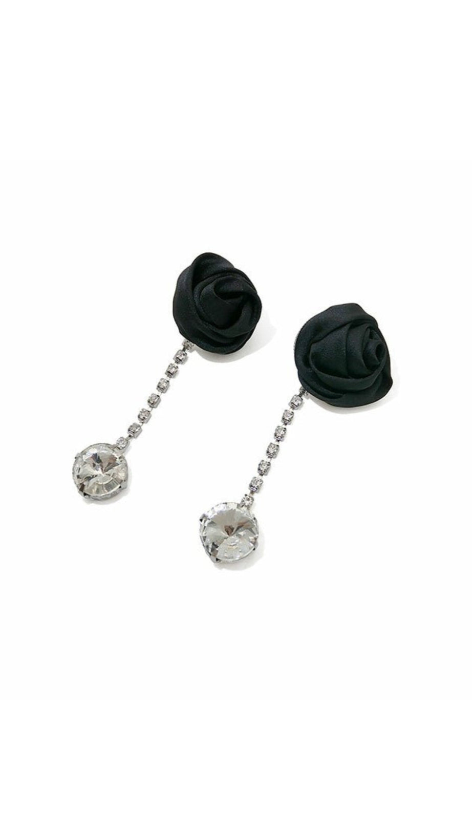 FABRIC ROSE RHINESTONE DROP EARRINGS