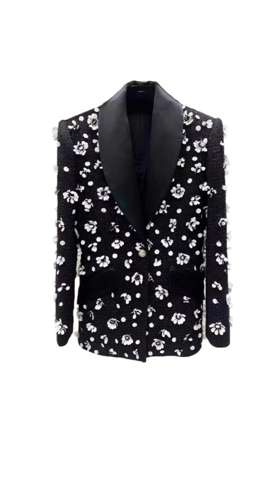 BLACK 3D BEAD FLORAL JACKET