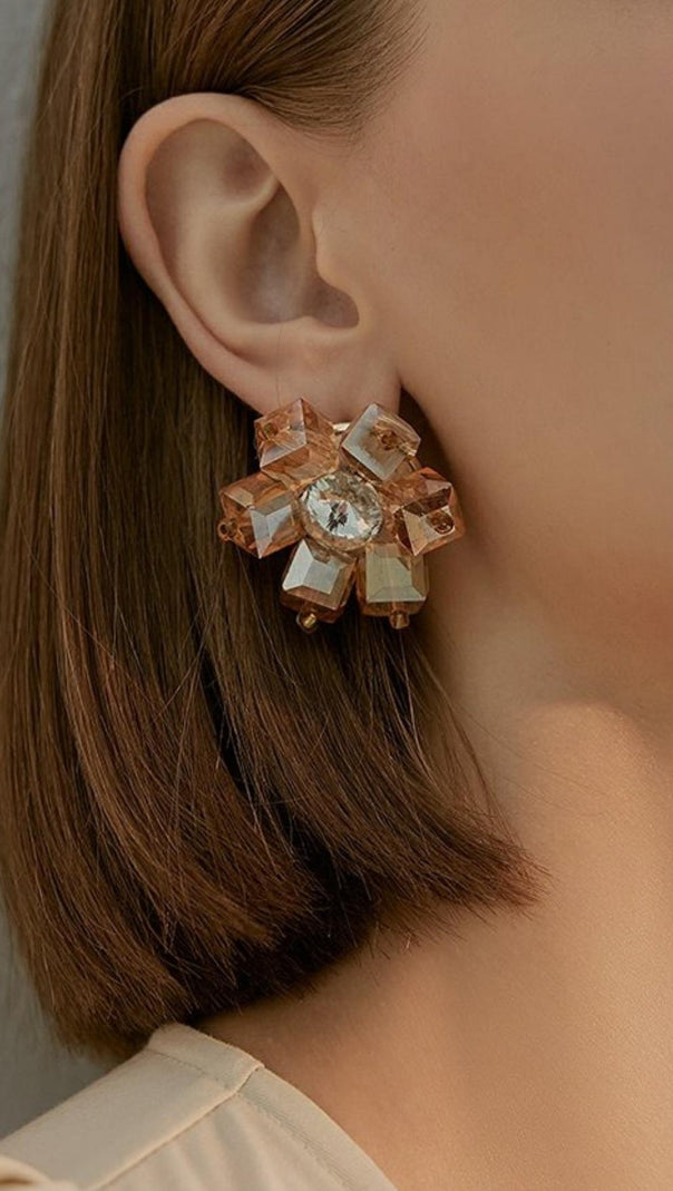 AIIZIE GOLD CRYSTAL 3D FLOWER EARRINGS - product image