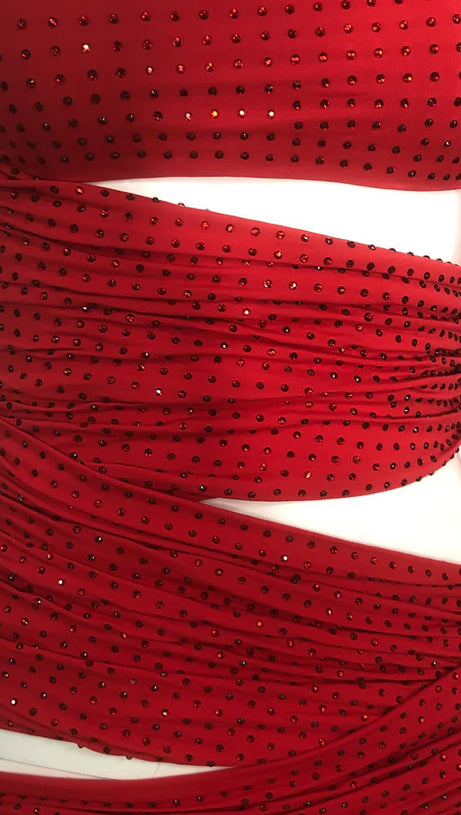 CAITS ONE SHOULDER CRYSTAL CUTOUT MAXI DRESS