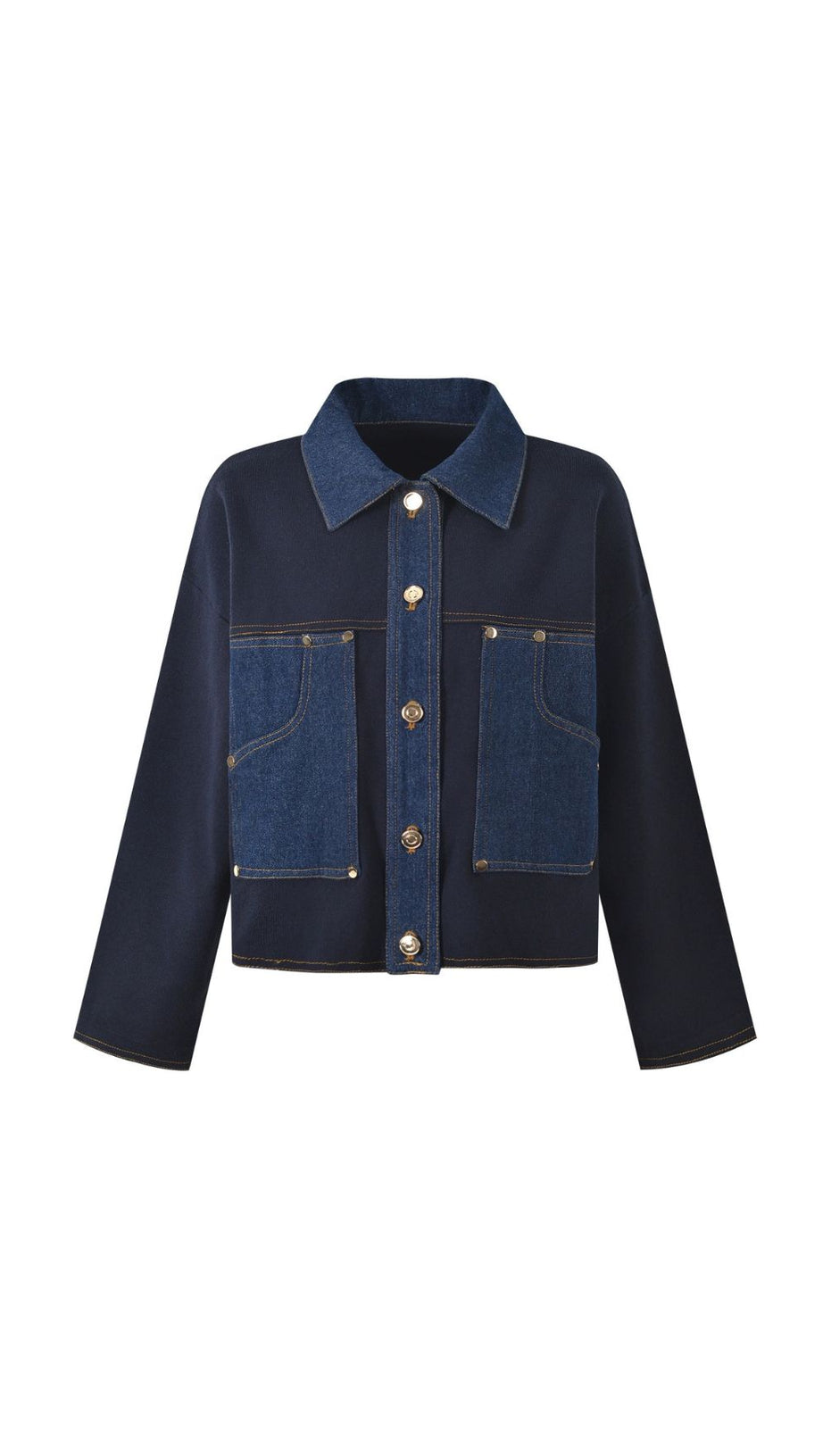 Chic Two-Tone Denim & Knit Blend Cardigan Jacket for Women