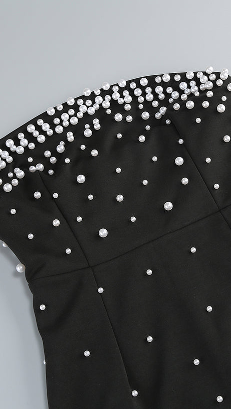 STRAPLESS PEARL MAXI DRESS BLACK
