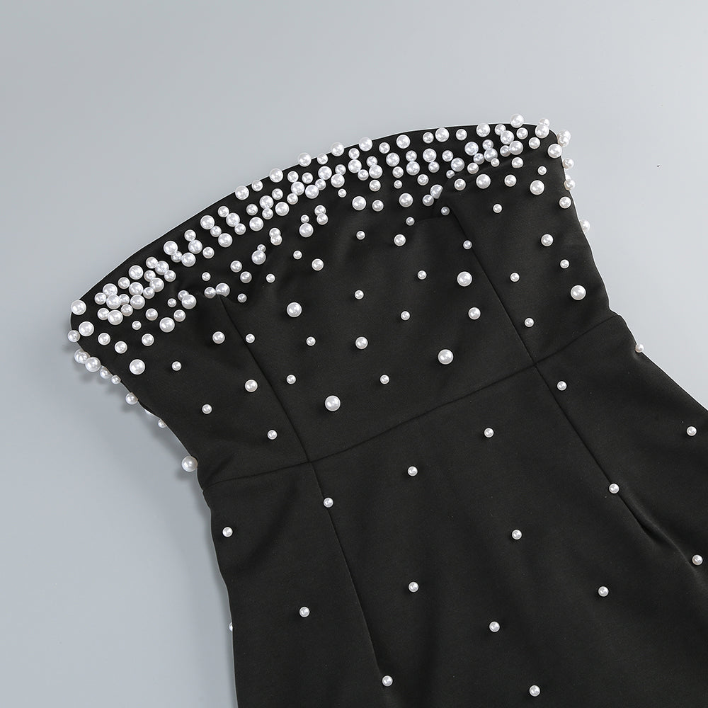 Trägerloses Maxikleid mit Perlen in Schwarz 