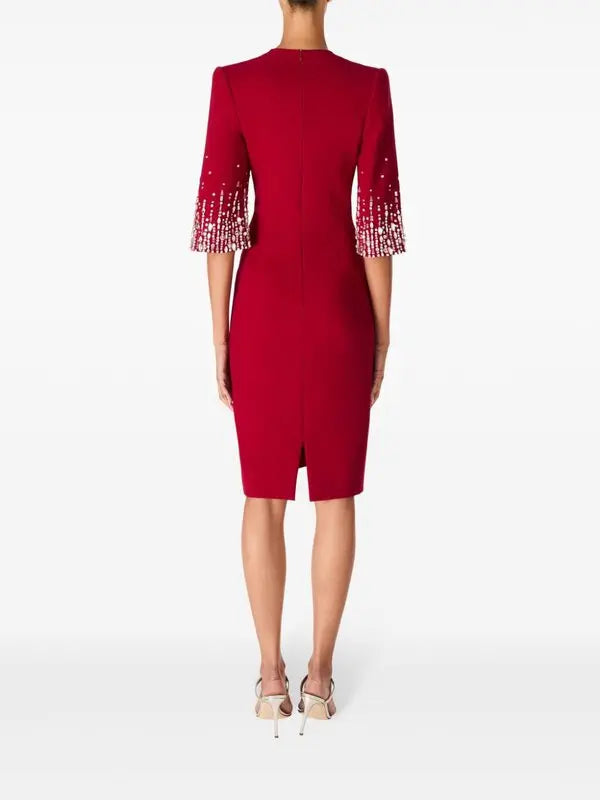 BIELA V-NECK CRYSTAL-EMBELLISHED MIDI DRESS IN RED