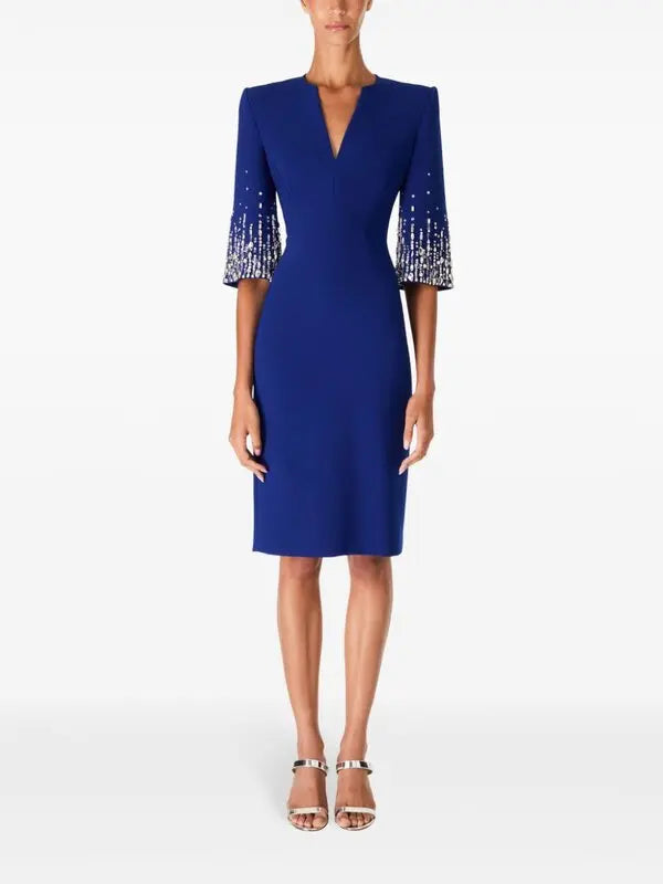 BIELA V-NECK CRYSTAL-EMBELLISHED MIDI DRESS IN BLUE