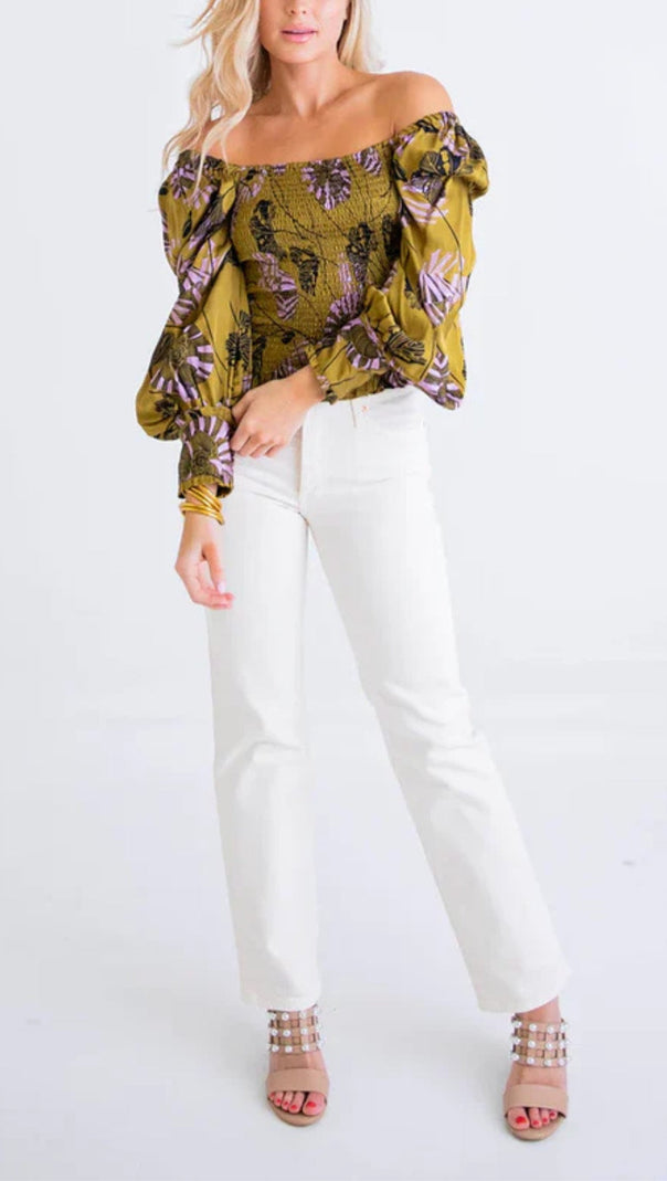 AIIZIE FLORAL BOHO SMOCK LONG SLEEVE TOP - product image