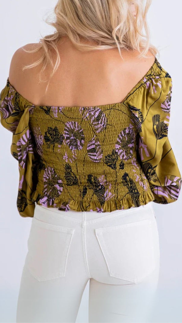 AIIZIE FLORAL BOHO SMOCK LONG SLEEVE TOP - product image