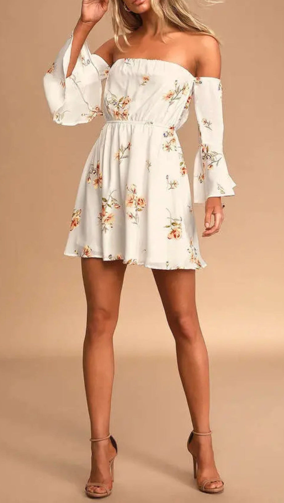 FLORAL VISCOSE OFF SHOULDER WOMEN'S MINI DRESS