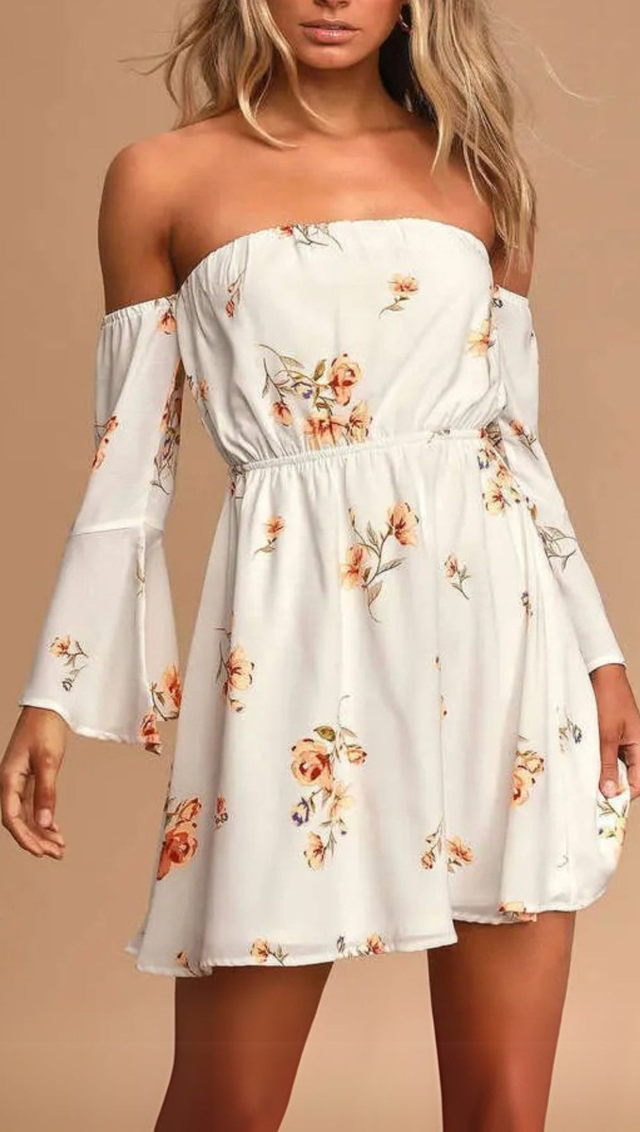 FLORAL VISCOSE OFF SHOULDER WOMEN'S MINI DRESS