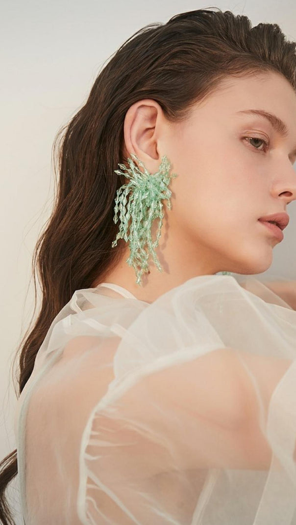 AIIZIE GREEN ACRYL TASSEL EARRINGS - product image