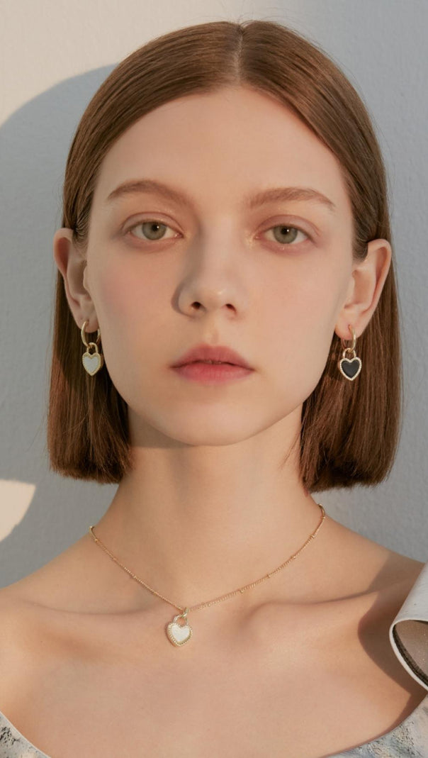 AIIZIE BLACK AND WHITE HEART ACRYLIC EARRINGS - product image